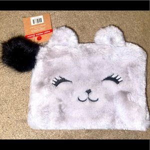 SUPER SOFT GREY KITTY COSMETICS ACCESSORY BAG POUCH CASE NWT